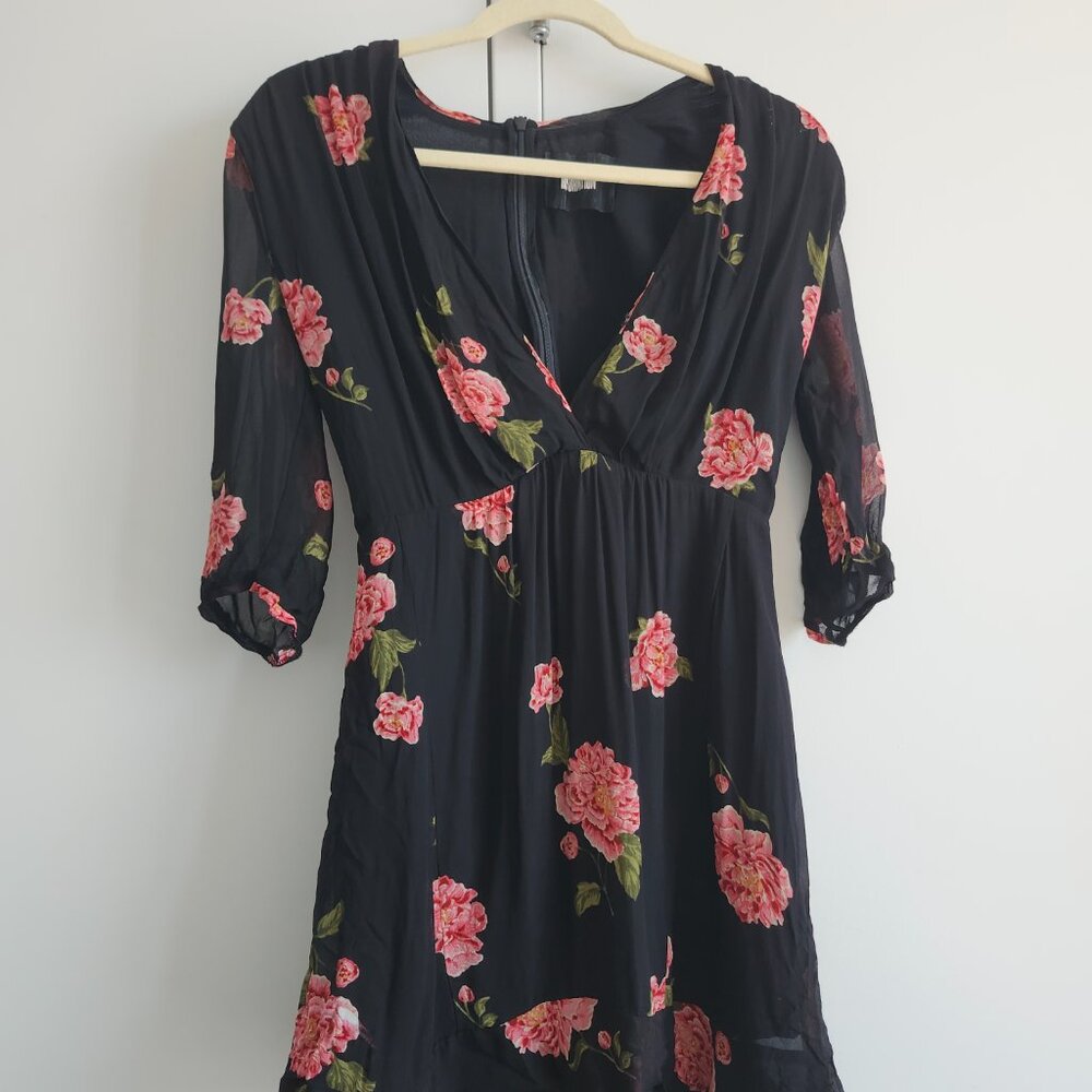 Reformation Vintage OG Black Floral Chiffon Mini Dress Made in USA Size 4 Rare - Picture 4 of 4